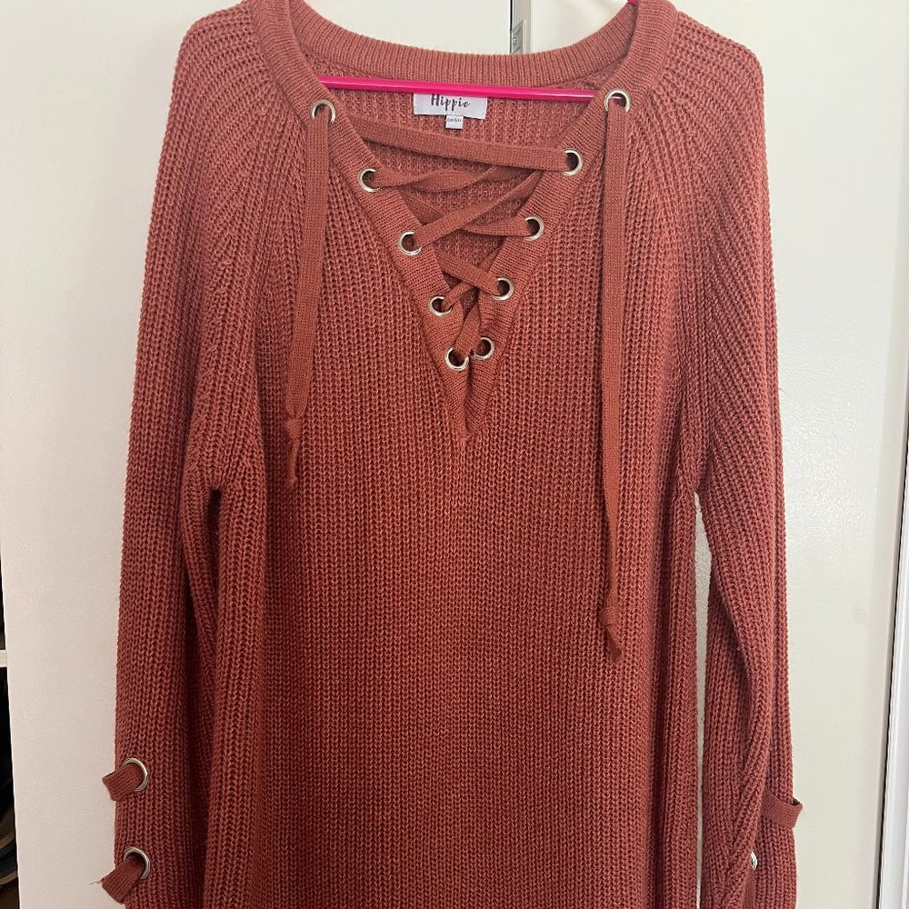Military Hippie Long Coral Sweater